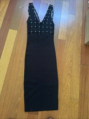 Black Studded Sleeveless Midi Dress